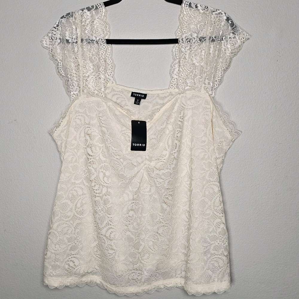 Torrid Womens 3X Beige Floral Stretch Lace Sweetheart Cinch‎ Front Top Romantic